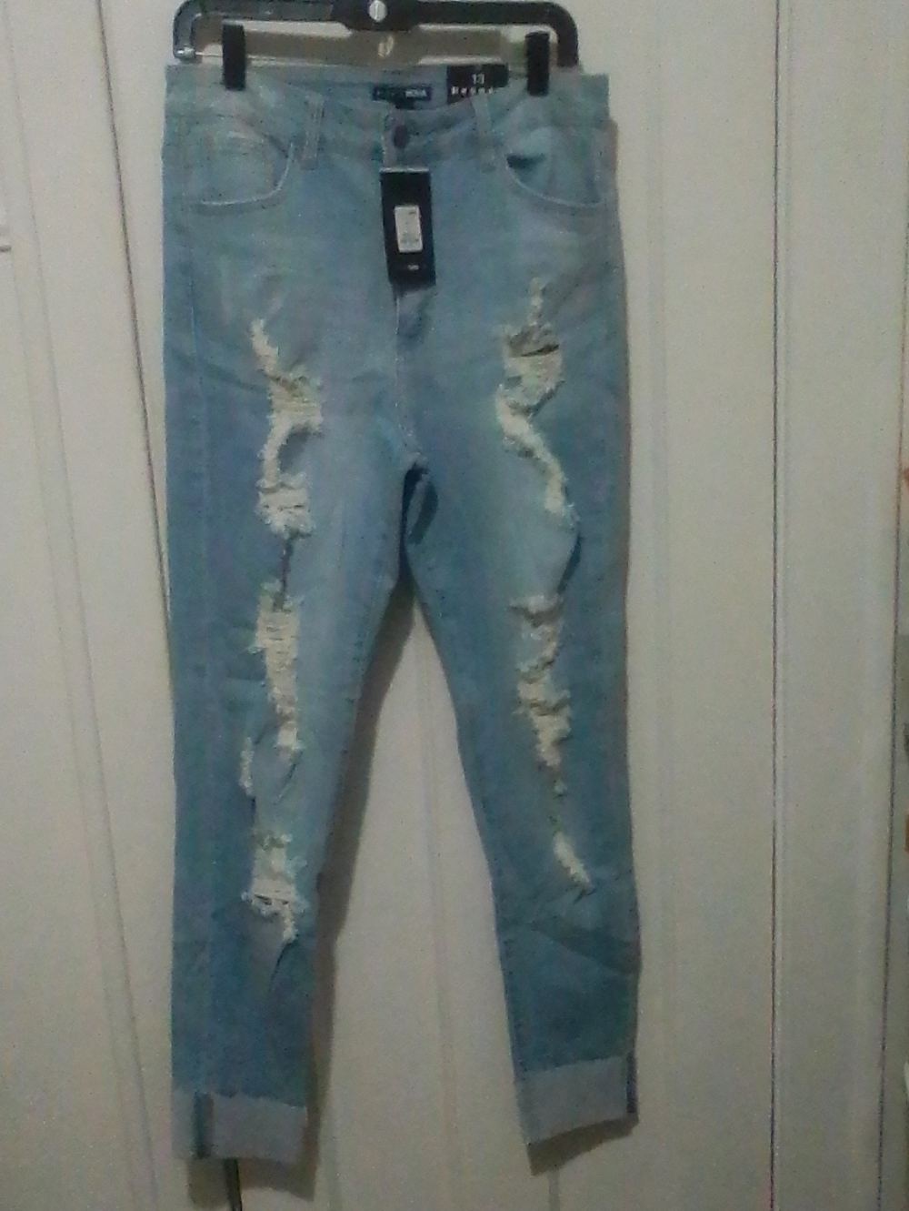 Fashion Nova Light Blue Distressed Skinny Jeans Sz 13 NWT